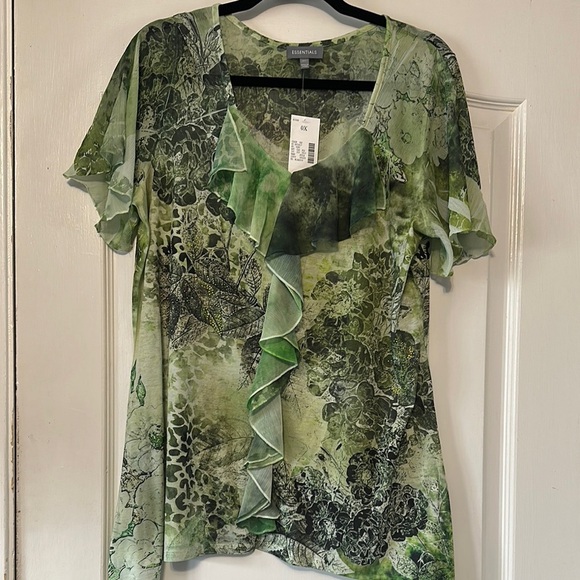 Essentials Green Ruffled Blouse with diamonds - Picture 1 of 7